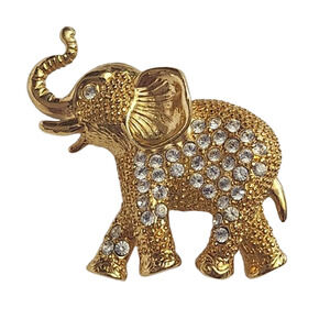 Vintage 1928 Co. Gold Tone Rhinestone Elephant  Pin  Brooch